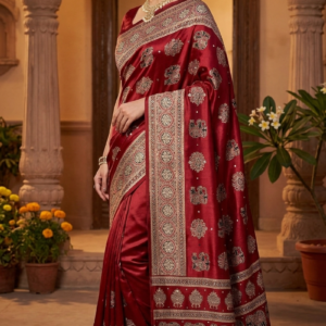 Premium Semi Modal Silk Designer Saree with Heavy Real Mirror Work & Viscose Latkan Pallu