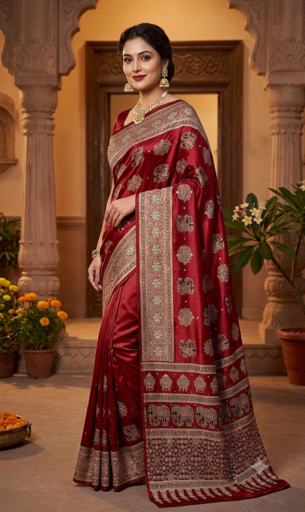 Premium Semi Modal Silk Designer Saree with Heavy Real Mirror Work & Viscose Latkan Pallu