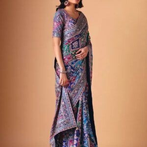 Premium Soft Chinnon Designer Saree with Gold Zari & Real Mirror Work