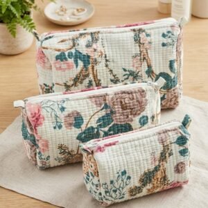 Toiletry/Cosmetic Pouches:-Hand Block Print Cotton Quilted (3 pc)