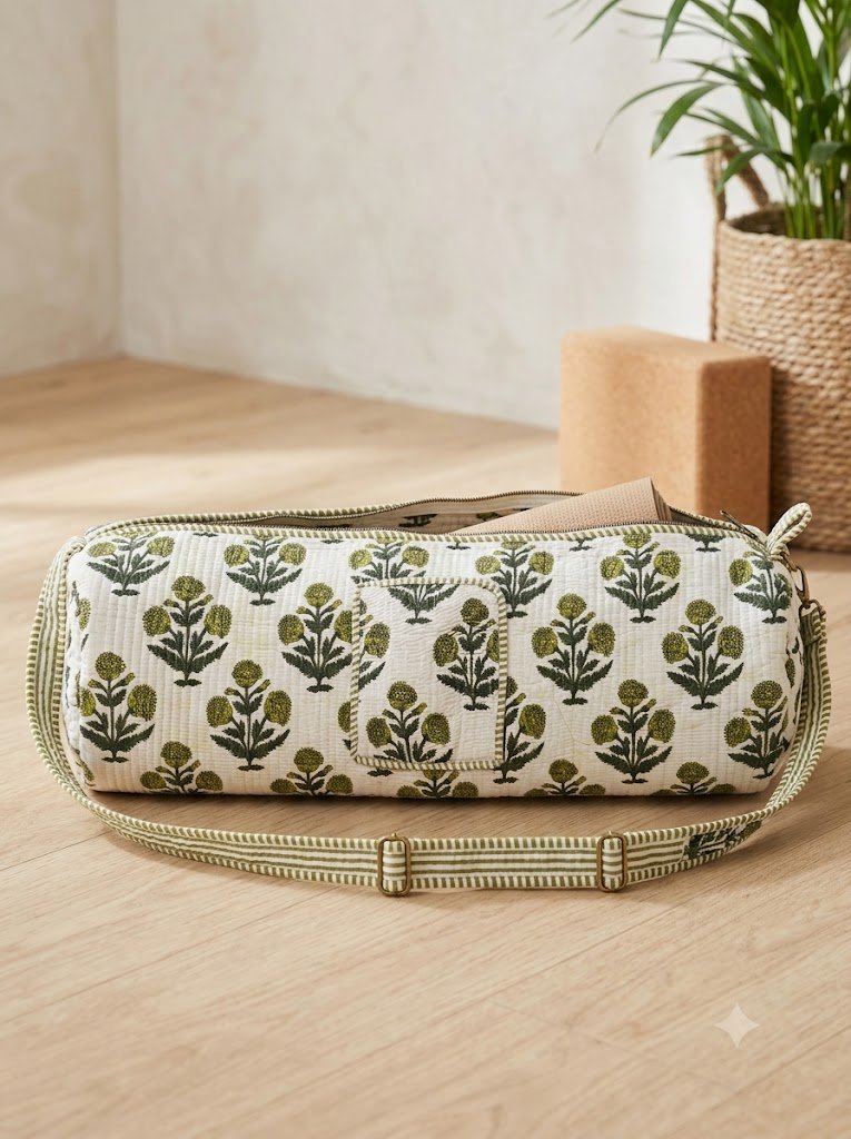 Handcrafted Quilted Cotton Yoga Bag with Adjustable Strap - Image 2