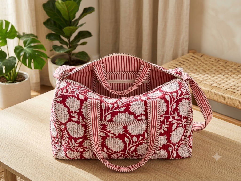 Duffle Bag Jaipur Cotton Quilted Block Print Travel Bag - Image 4