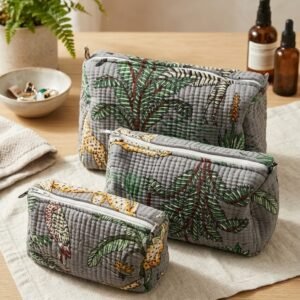 Toiletry/Cosmetic Pouches:-Hand Block Print Cotton Quilted (3 pc)