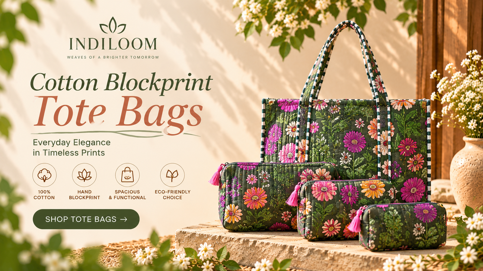 Indiloom Floral Tote Collection Banner