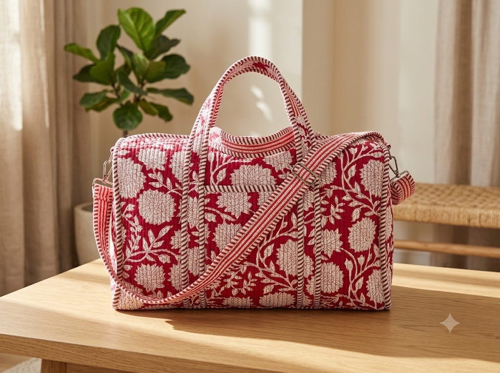 Duffle Bag Jaipur Cotton Quilted Block Print Travel Bag - Image 5