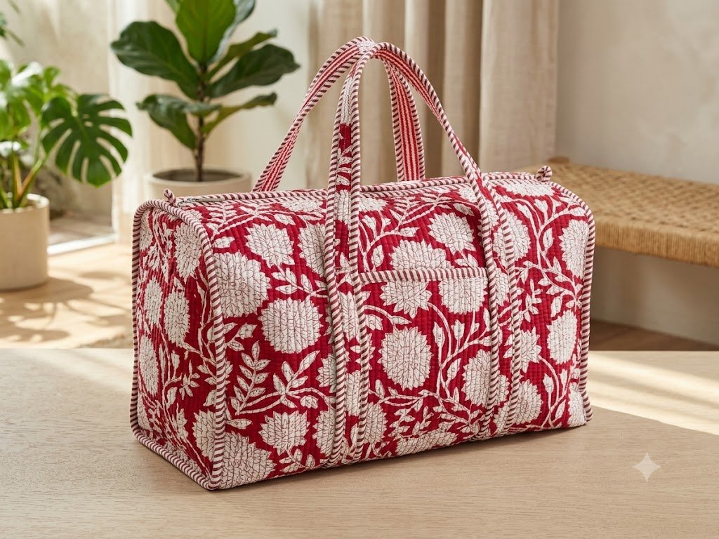 Duffle Bag Jaipur Cotton Quilted Block Print Travel Bag