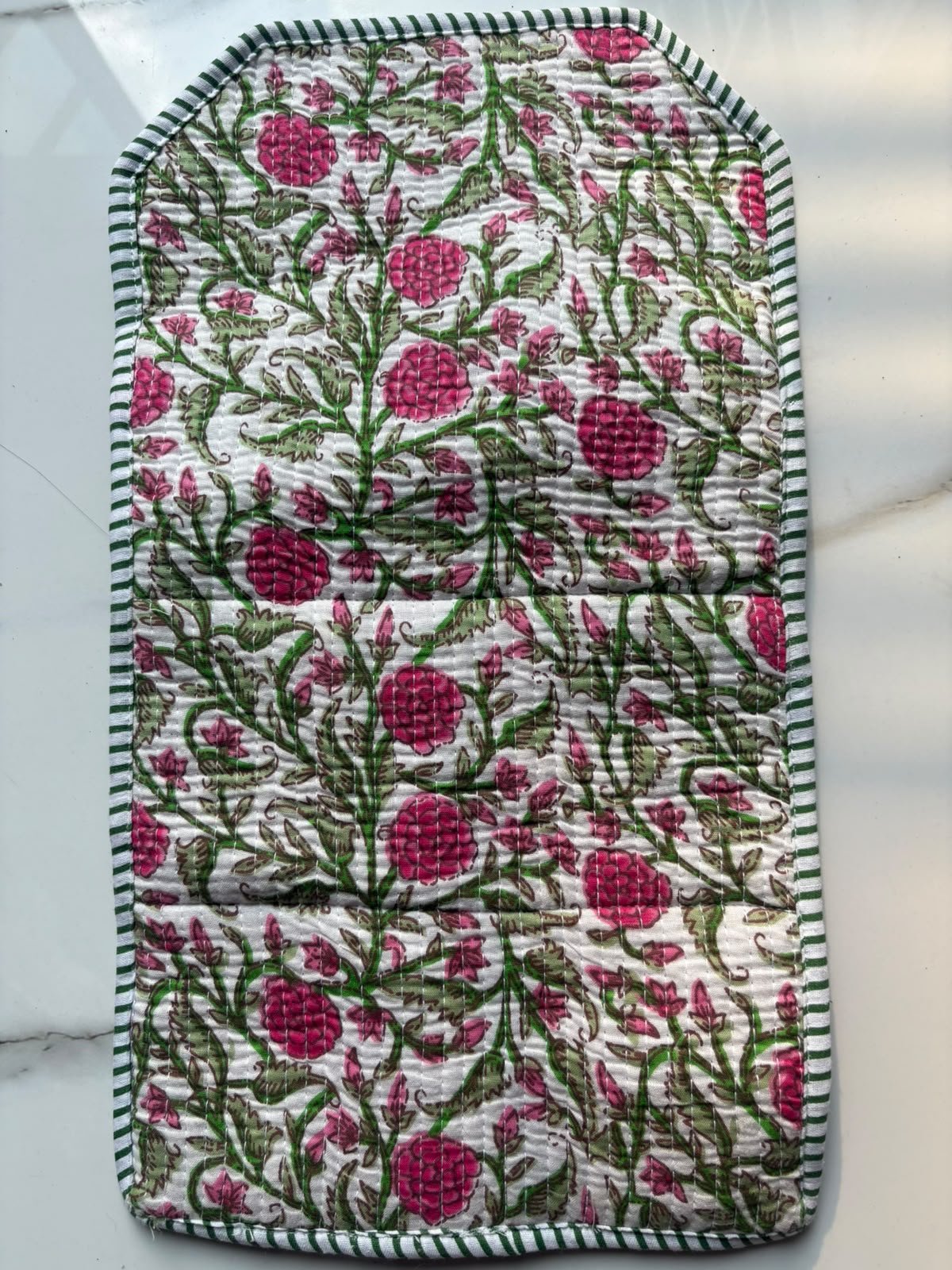 Block-Print Quilted Cotton Travel Roll-Up Organizer / Hanging Jewelry & Cosmetic Pouch - Image 2