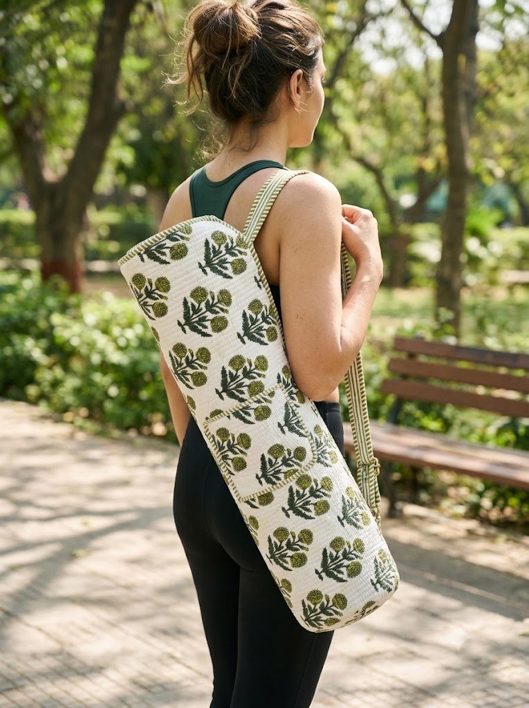 Handcrafted Quilted Cotton Yoga Bag with Adjustable Strap