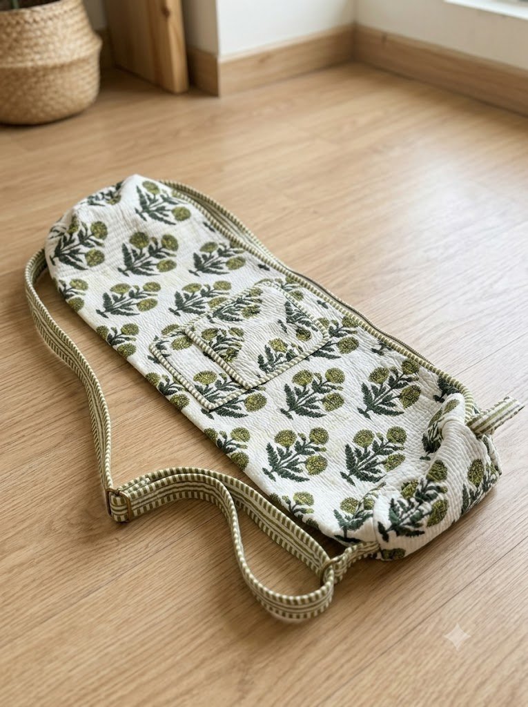 Handcrafted Quilted Cotton Yoga Bag with Adjustable Strap - Image 4