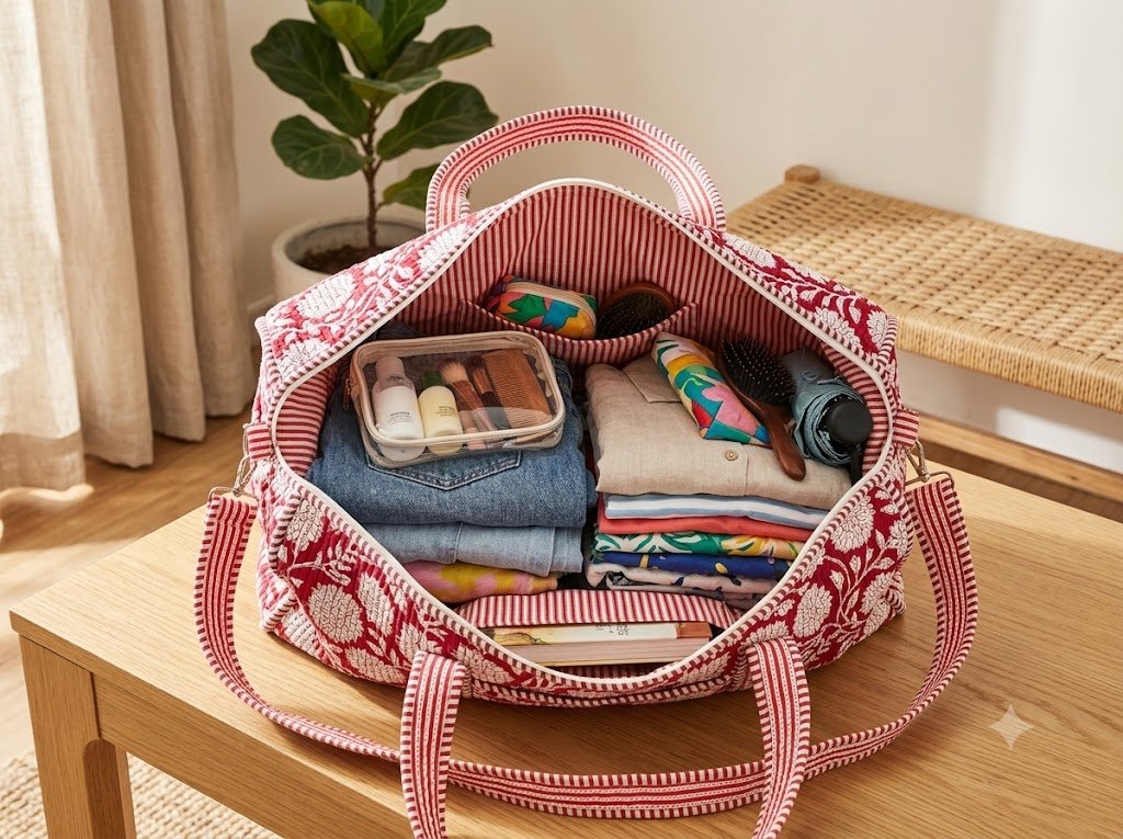Duffle Bag Jaipur Cotton Quilted Block Print Travel Bag - Image 6