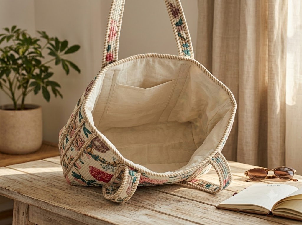 Block Print Cotton Quilted Large Zip Tote Bags - Image 7